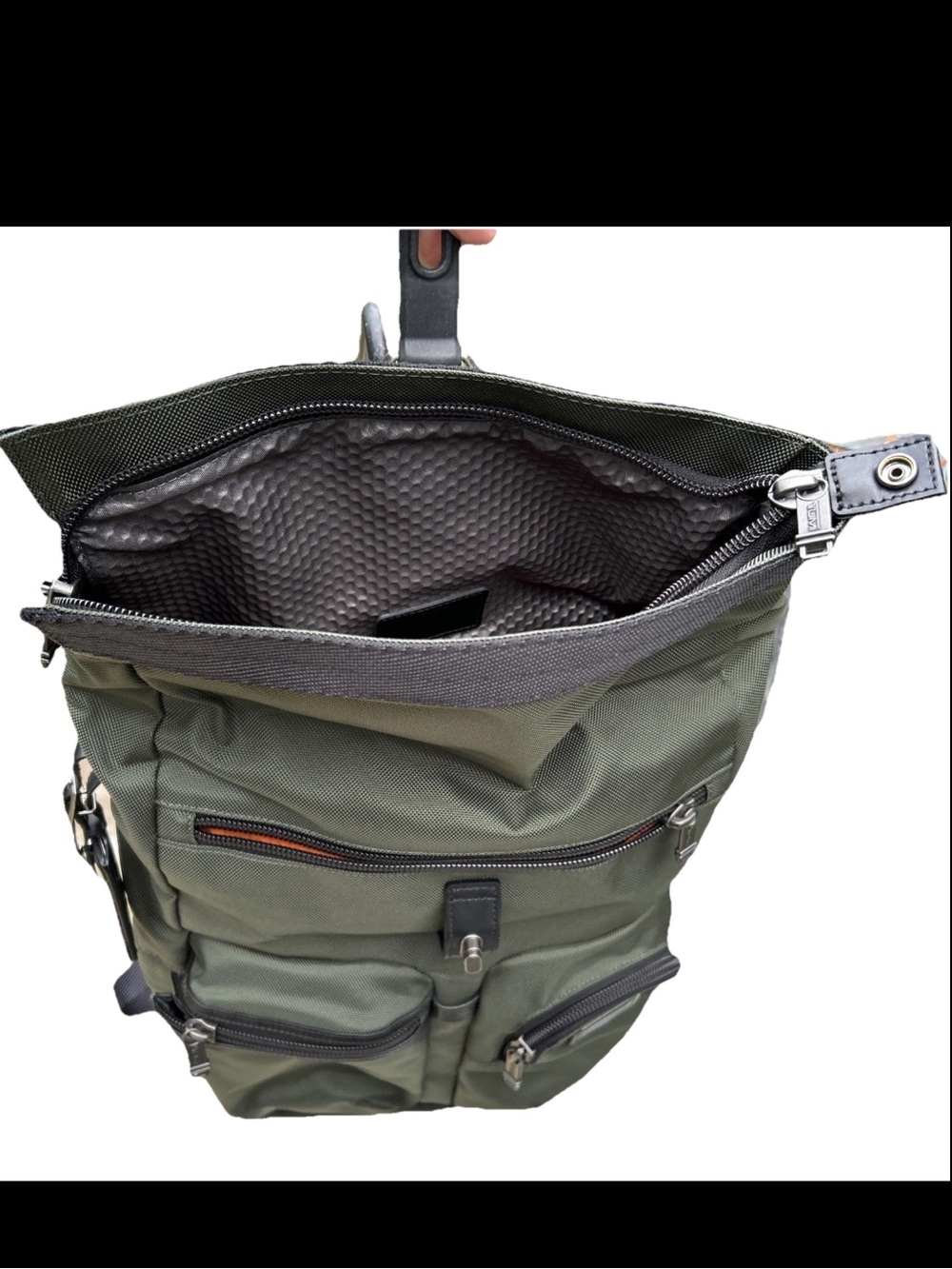 Tumi Alpha Bravo Luke Roll-Top Backpack Olive Green Ballistic Nylon Carry On Bag - Picture 4 of 14